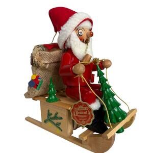 Steinbach Santa Smoker Sleigh Volkskunst Germany Handmade Wooden Incense 8.5”
